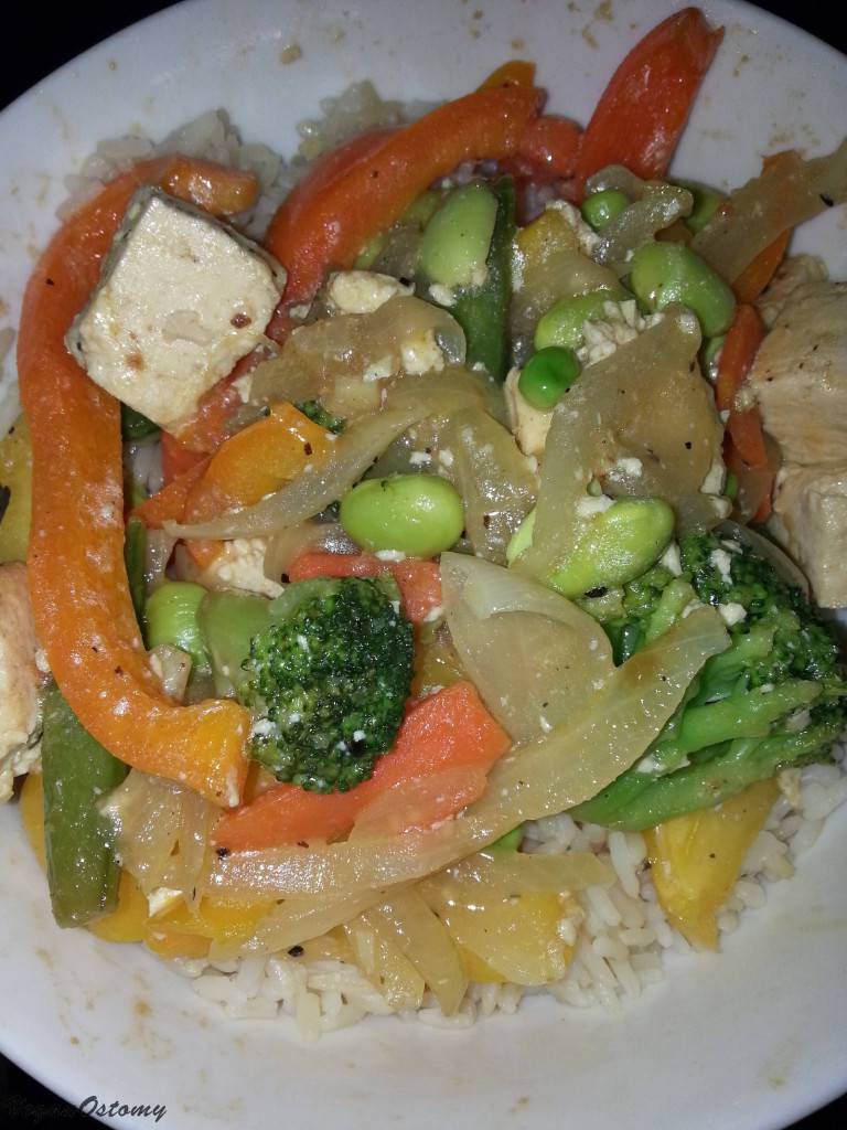 Rice with mixed veg edamame and tofu