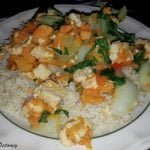 Sweet potato and rice with cooked greens