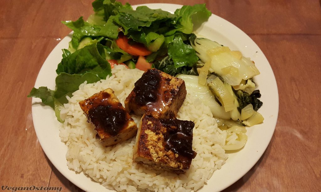 Tofu and rice with balsamic fig sauce