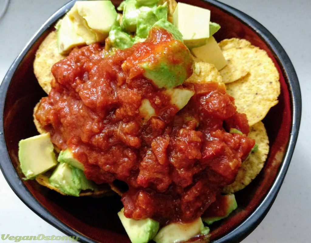 Tortilla chips with salsa and avocado