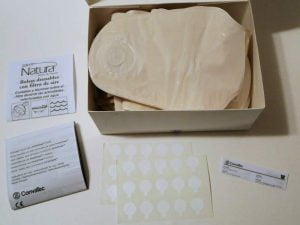 Wearing the ConvaTec Natura opaque ostomy bag package contents