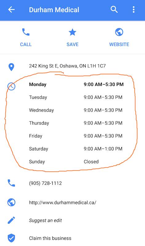 Durham Medical hours Google Maps - Copy