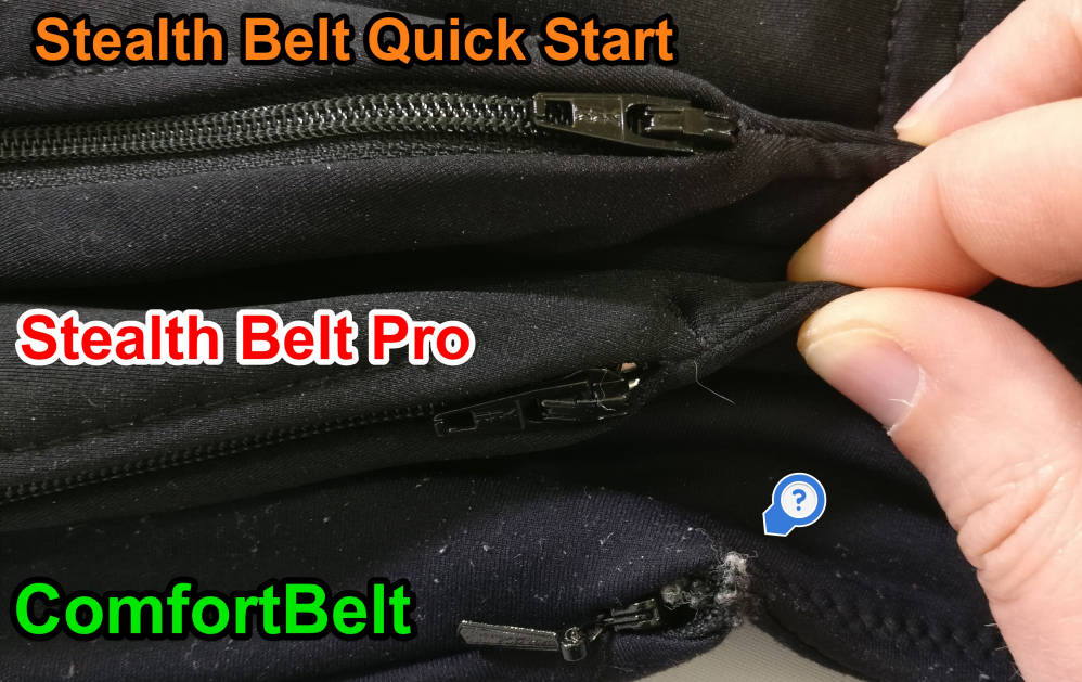 StealthBelt Pro vs. ComfortBelt vs. Stealth Belt Quick Start Zipper comparison small